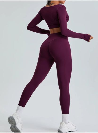 2PCS V-Neck Gym Set – Top & Leggings / Top & Shorts Set