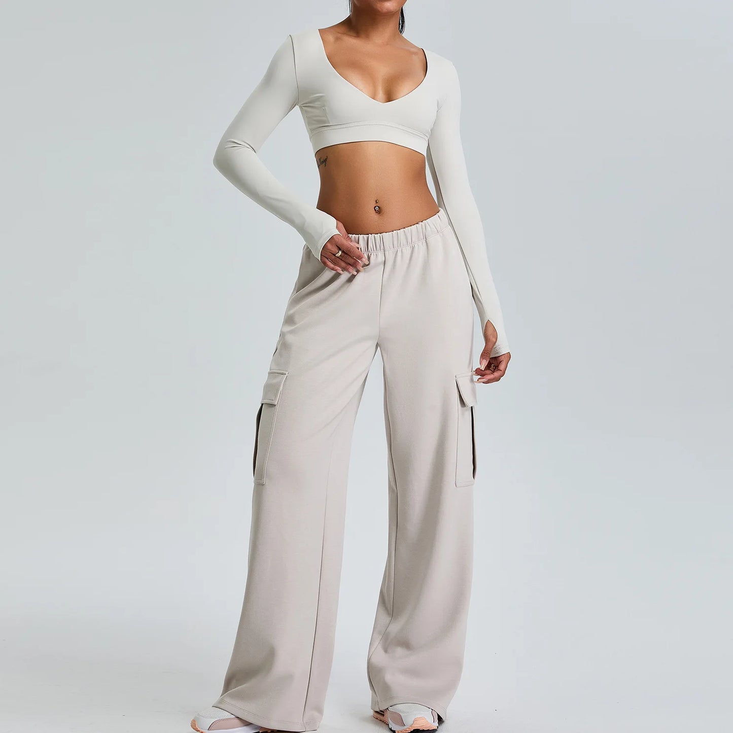 2PCS V-Neck Gym Set – Top & Leggings / Top & Shorts Set