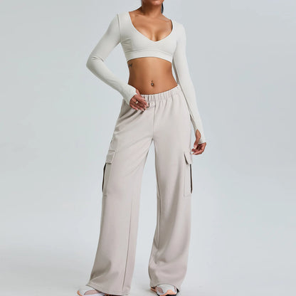 2PCS V-Neck Gym Set – Top & Leggings / Top & Shorts Set