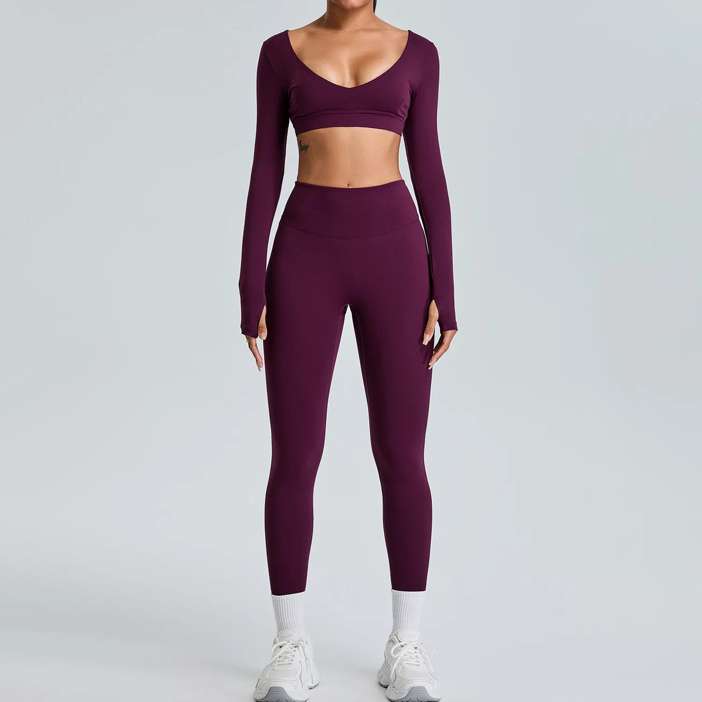 2PCS V-Neck Gym Set – Top & Leggings / Top & Shorts Set