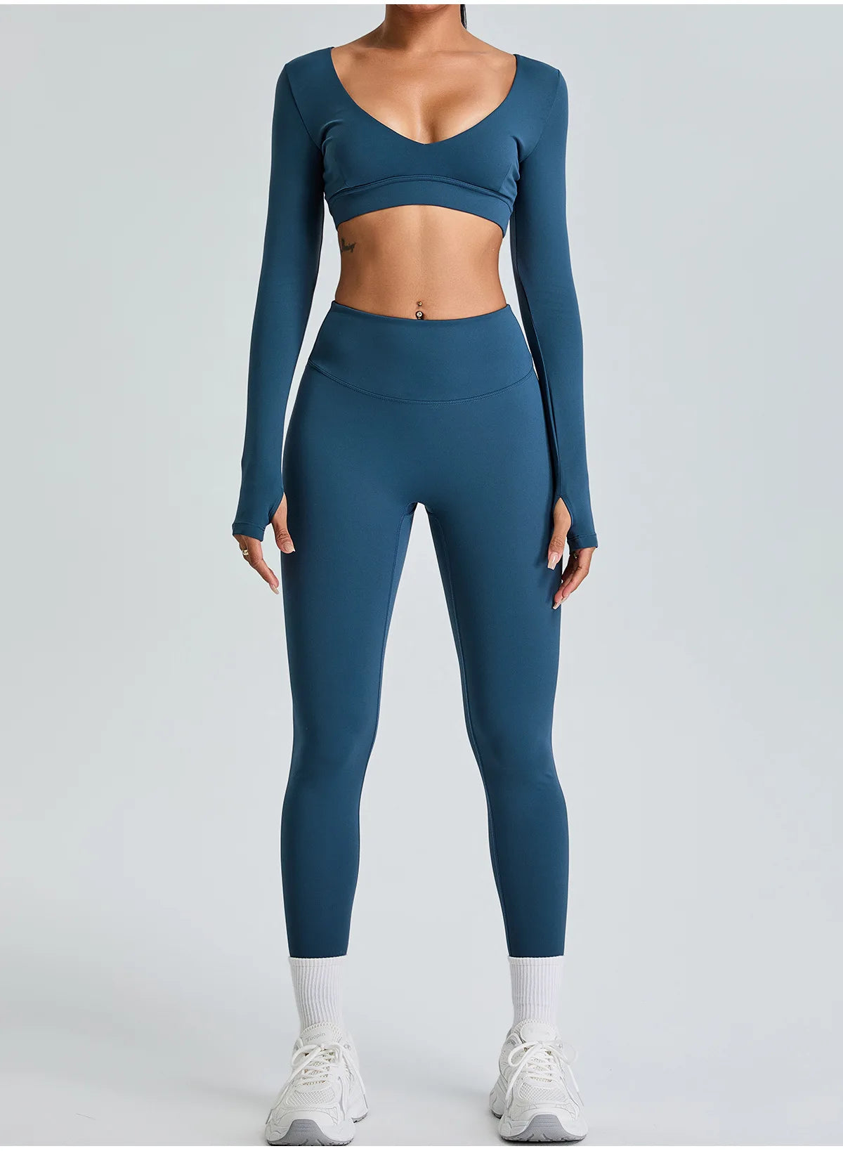 2PCS V-Neck Gym Set – Top & Leggings / Top & Shorts Set
